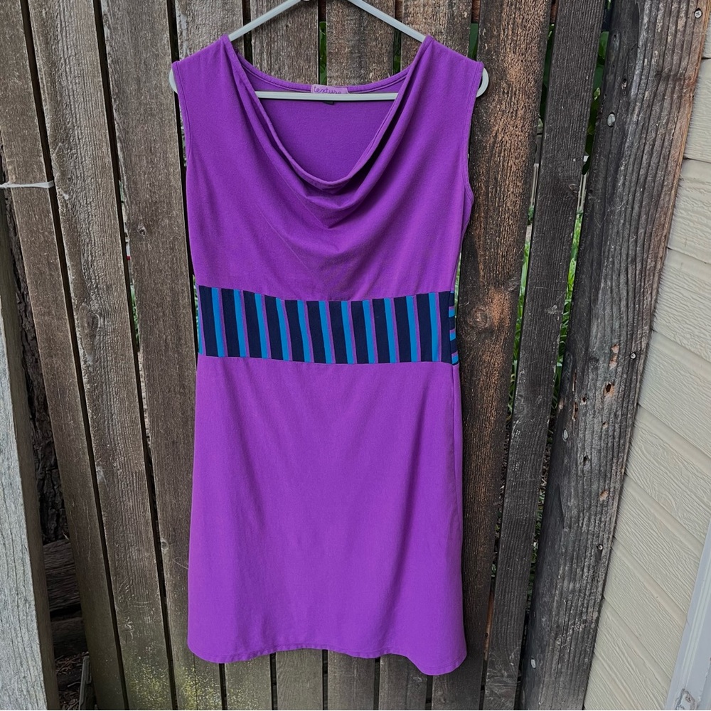 Texture Clothing Purple Cowl Neck Organic Cotton Dress With Striped Accent Sz M